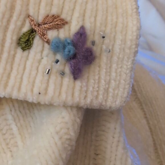 Vintage 90s Alfred Dunner Quarter‎ Zip Floral Pastel Chenille Sweater Womens - Picture 6 of 8